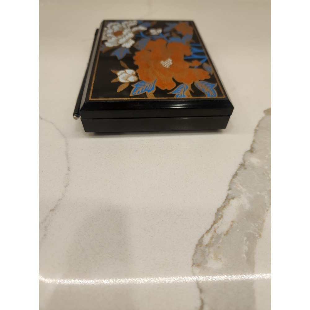 Vintage Hard Plastic Brown Travel Tissue Box Mirrored Multi Floral Oriental - Picture 7 of 11